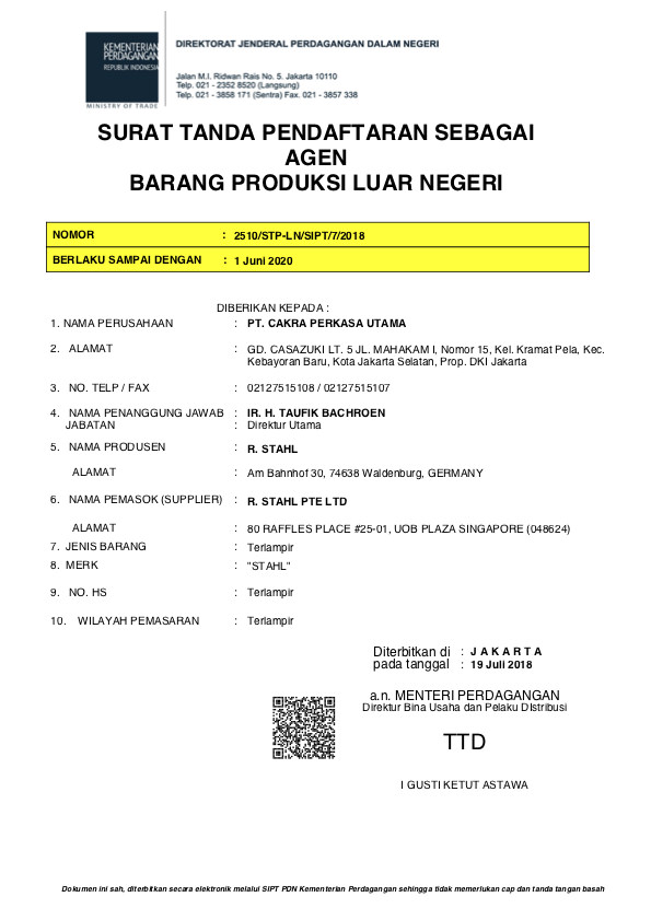Surat Tanda Daftar Keagenan